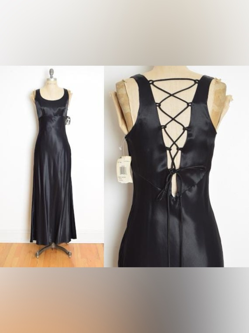 Y2K vintage Jump Black Satin Lace-Up Back Prom Dress